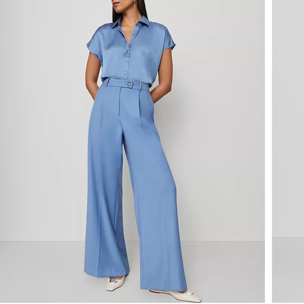 Ann Taylor Powder Blue High-Rise Wide Leg Trousers